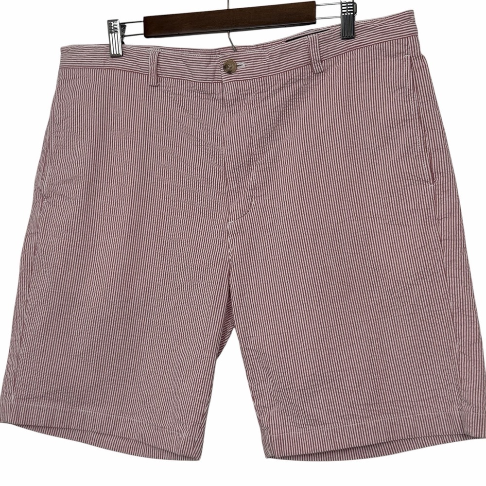 Vineyard Vines Club Shorts Mens‎ 38 Red Seersucker Stripe Flat Front Preppy